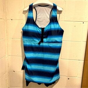 Women’s 2 piece tankini with shorts blue black striped
